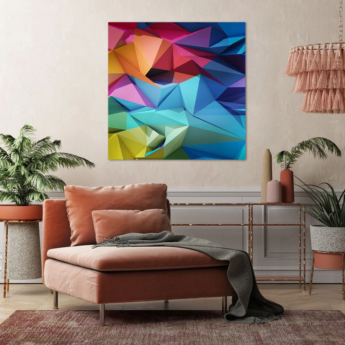 Lærredstryk - Billede på lærred - Regnbue origami - 30x30 cm