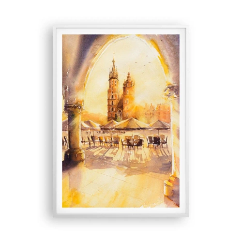 Plakat i hvid ramme - Øst over markedet i Kraków - 70x100 cm