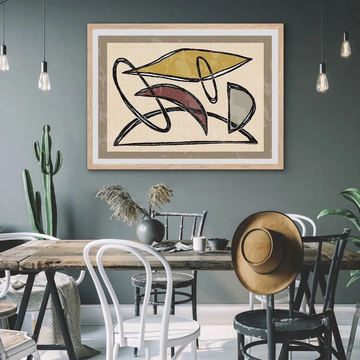 Plakat i ramme af lyst egetræ - Vertikaler og niveauer - 50x40 cm