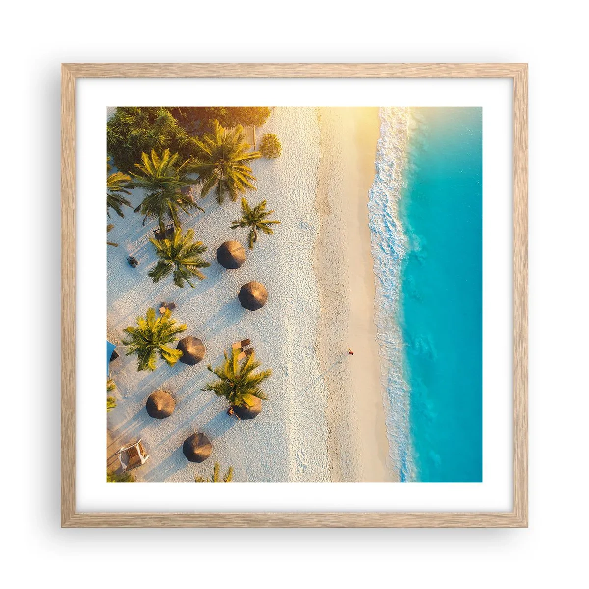 Plakat i ramme af lyst egetræ - Velkommen til paradis - 50x50 cm