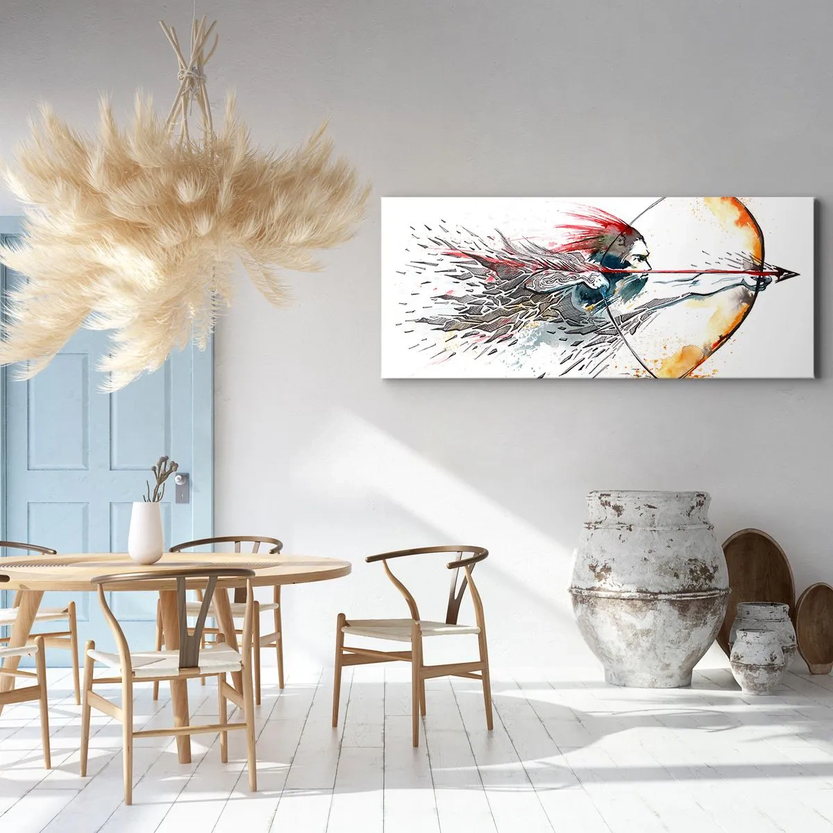 Lærredstryk - Billede på lærred - Mytisk kriger med en brændende bue - 160x50 cm