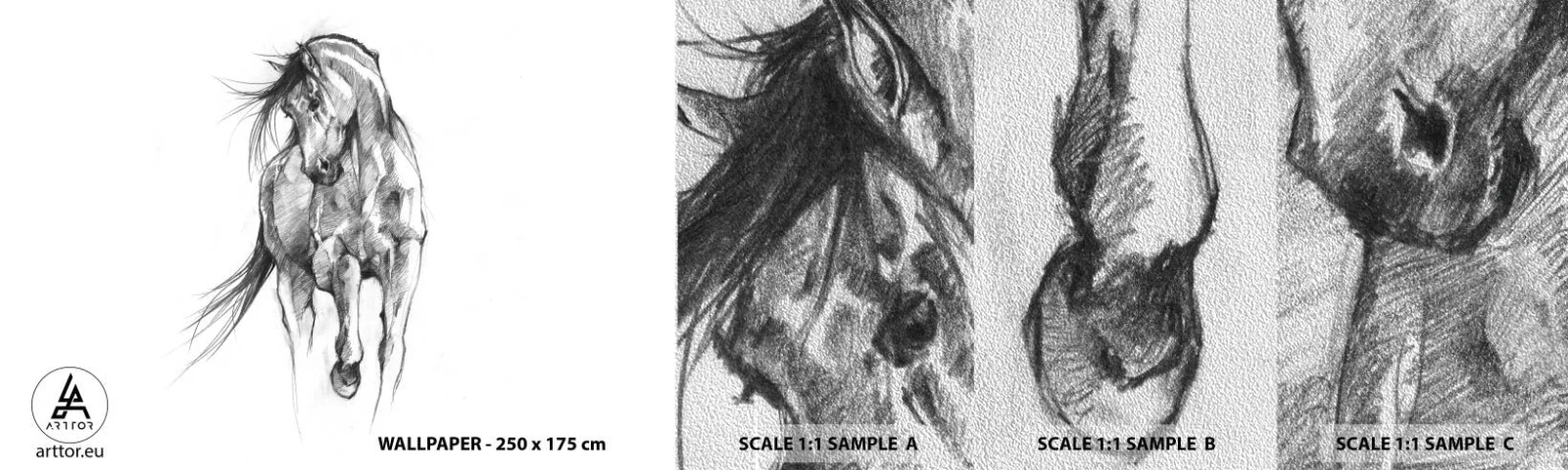 Prøve Fototapet Premium Sand - I en yndefuld trav - Hest, Grafik, Dyr - 100x30 cm