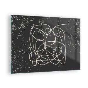 Billede på glas - Abstrakt linje i form af et virvar på en tekstureret sort baggrund - 70x50cm - Vandrende tanker - Moderne vægdekoration til stue og soveværelse ARTTOR