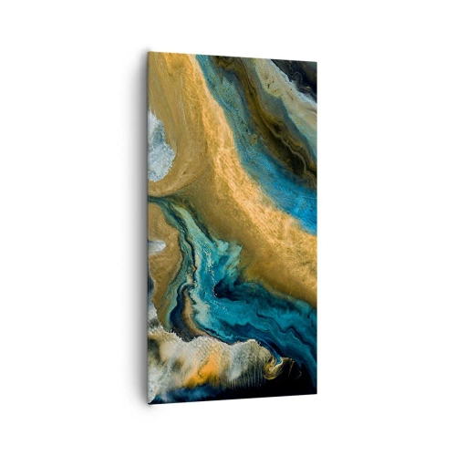 Lærredstryk - Billede på lærred - Blå - gul - gensidig indflydelse - 65x120 cm