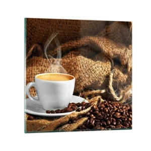 Billede på glas - Duften af mokka og honningvæskens tæthed - 30x30 cm