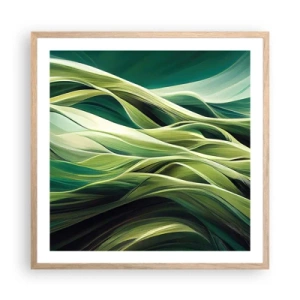 Plakat i ramme af lyst egetræ - Et abstrakt spil med grønt - 60x60 cm