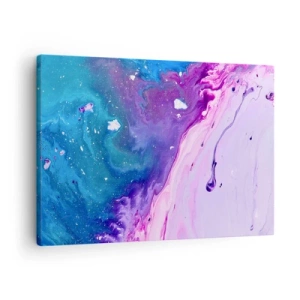 Lærredstryk - Billede på lærred - Abstraktion i lilla og turkise farver inspireret af kontraster - 70x50cm - Yin og yang - Moderne vægdekoration til stue og soveværelse ARTTOR