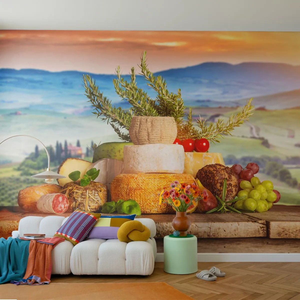 Fototapet Premium Sand - Italiensk livsglæde - Toscana, Landskab, Lækre oste - 100x70 cm