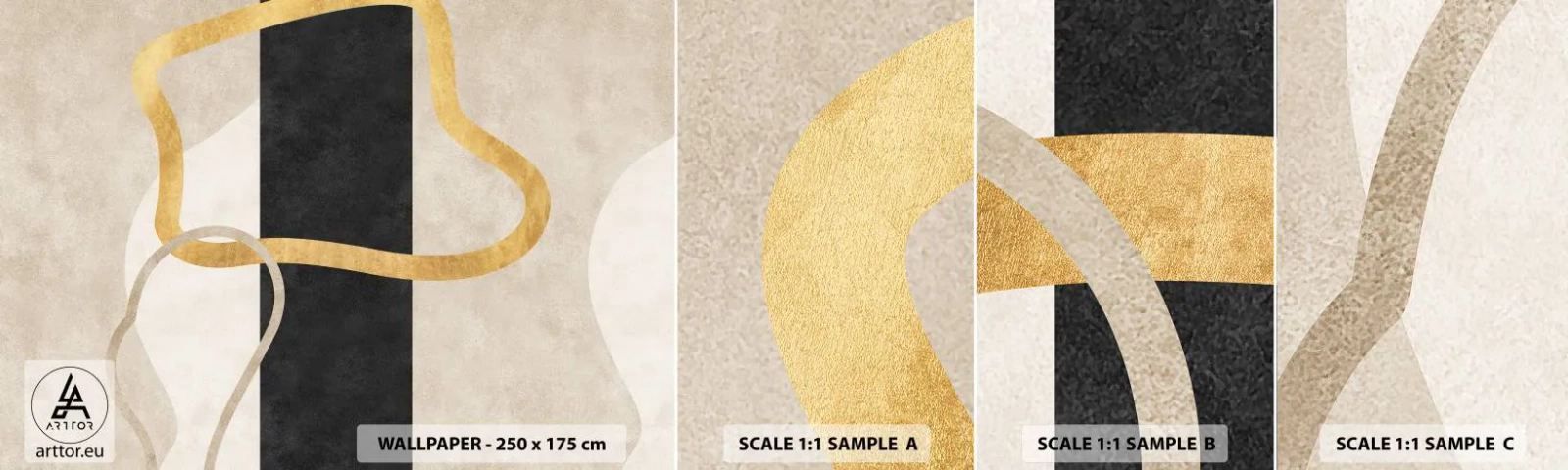 Prøve Fototapet Selvklæbende Deluxe Sticker - Sløjfeformede former - Art Deco, Minimalisme, Abstraktionisme - 100x30 cm