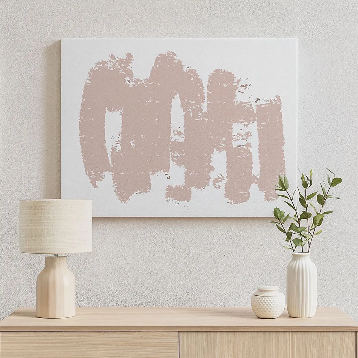 Lærredstryk - Billede på lærred - Bløde lyserøde former på en lys baggrund - 70x50cm - Abstraktion i sart rosa - Moderne vægdekoration til stue og soveværelse ARTTOR