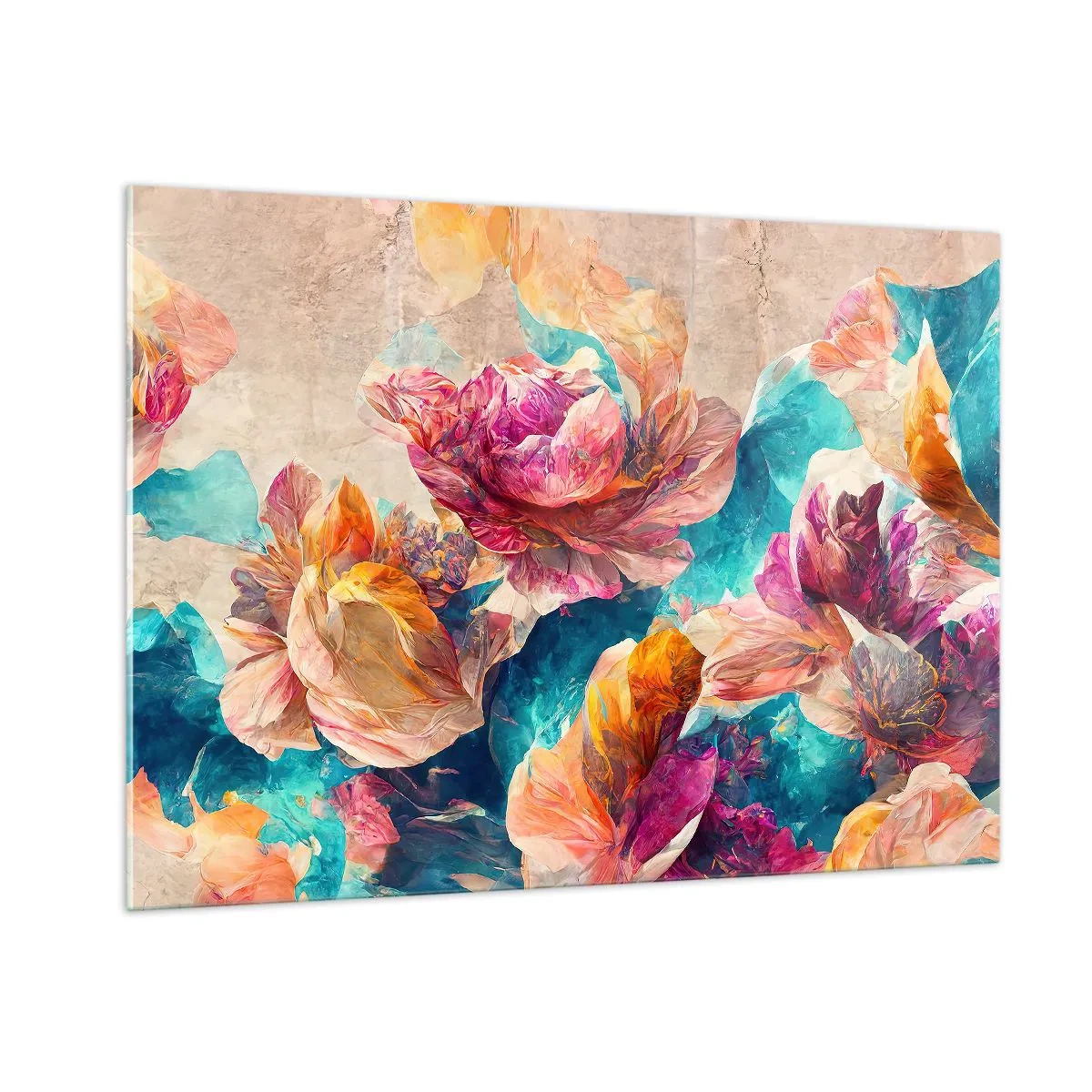 Billede på glas - Den farverige pragt i en buket - 100x70 cm