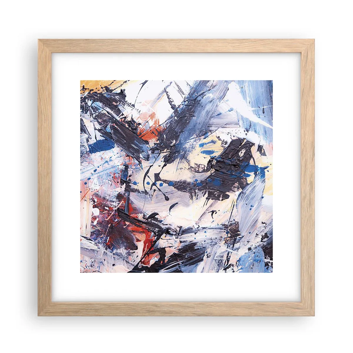 Plakat i ramme af lyst egetræ - Abstraktionens vanvittige dans - 30x30 cm