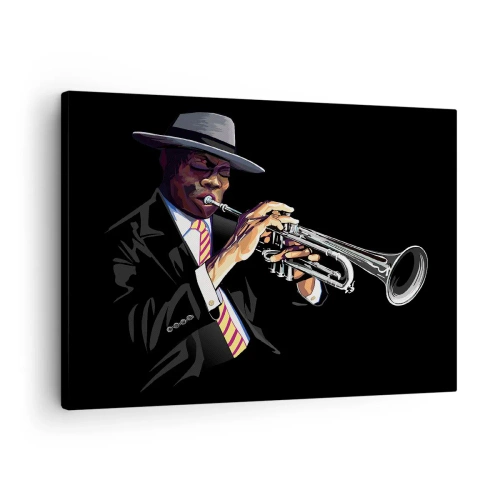 Lærredstryk - Billede på lærred - En musiker, der spiller trompet mod en sort baggrund - 70x50cm - Gammeldags charme - Moderne vægdekoration til stue og soveværelse ARTTOR