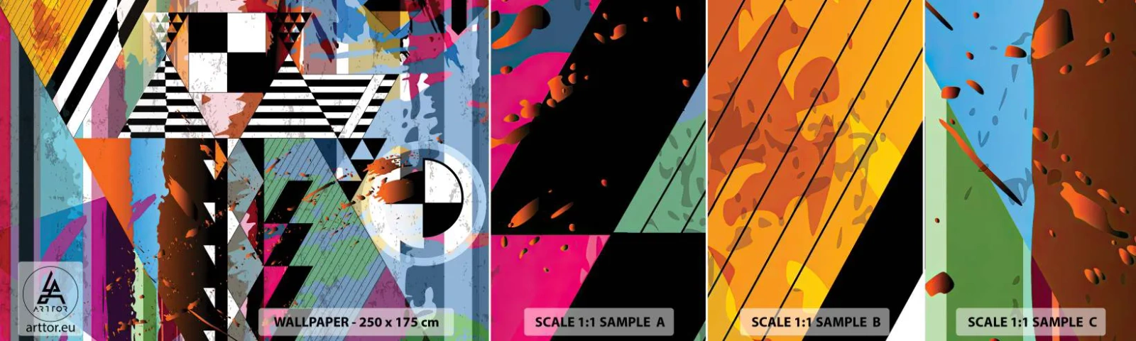 Prøve Fototapet Selvklæbende Deluxe Sticker - Geometrisk og organisk - Abstraktion, Stykke, Moderne kunst - 100x30 cm