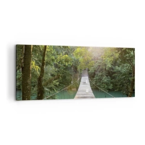 Lærredstryk - Billede på lærred - Over det azurblå vand til den azurblå skov - 100x40 cm