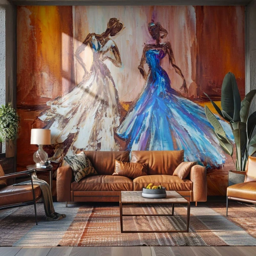 Fototapet Selvklæbende Deluxe Sticker - Den taknemmelige duo - Kvinde, Bryllupskjole, Mode - 150x105 cm