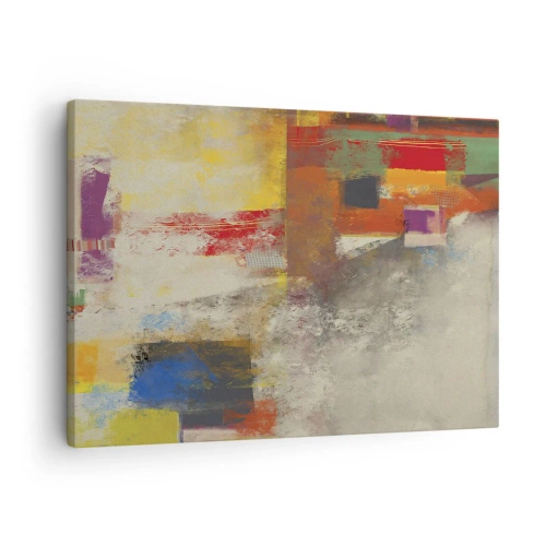 Lærredstryk - Billede på lærred - Farverig abstraktion med geometriske former - 70x50cm - Geometri af farver - Moderne vægdekoration til stue og soveværelse ARTTOR