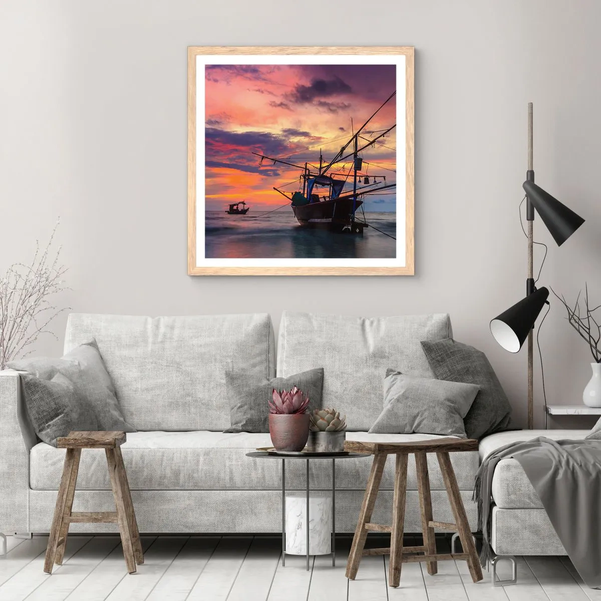 Plakat i ramme af lyst egetræ - En eksotisk aften - 40x40 cm
