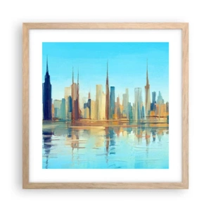 Plakat i ramme af lyst egetræ - Solrig metropol - 40x40 cm