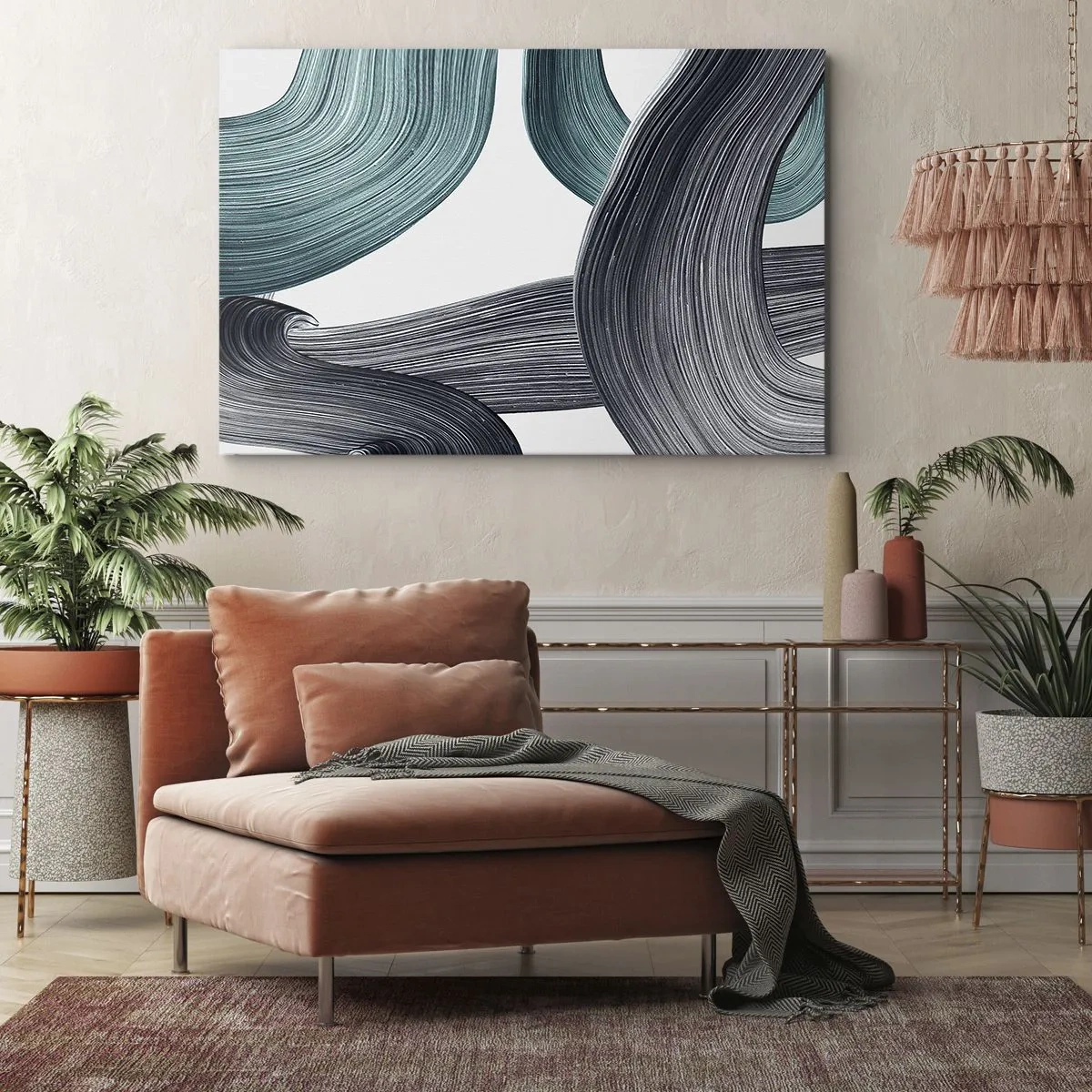 Lærredstryk - Billede på lærred - Smaragdgrønne og sorte stier - 100x70 cm