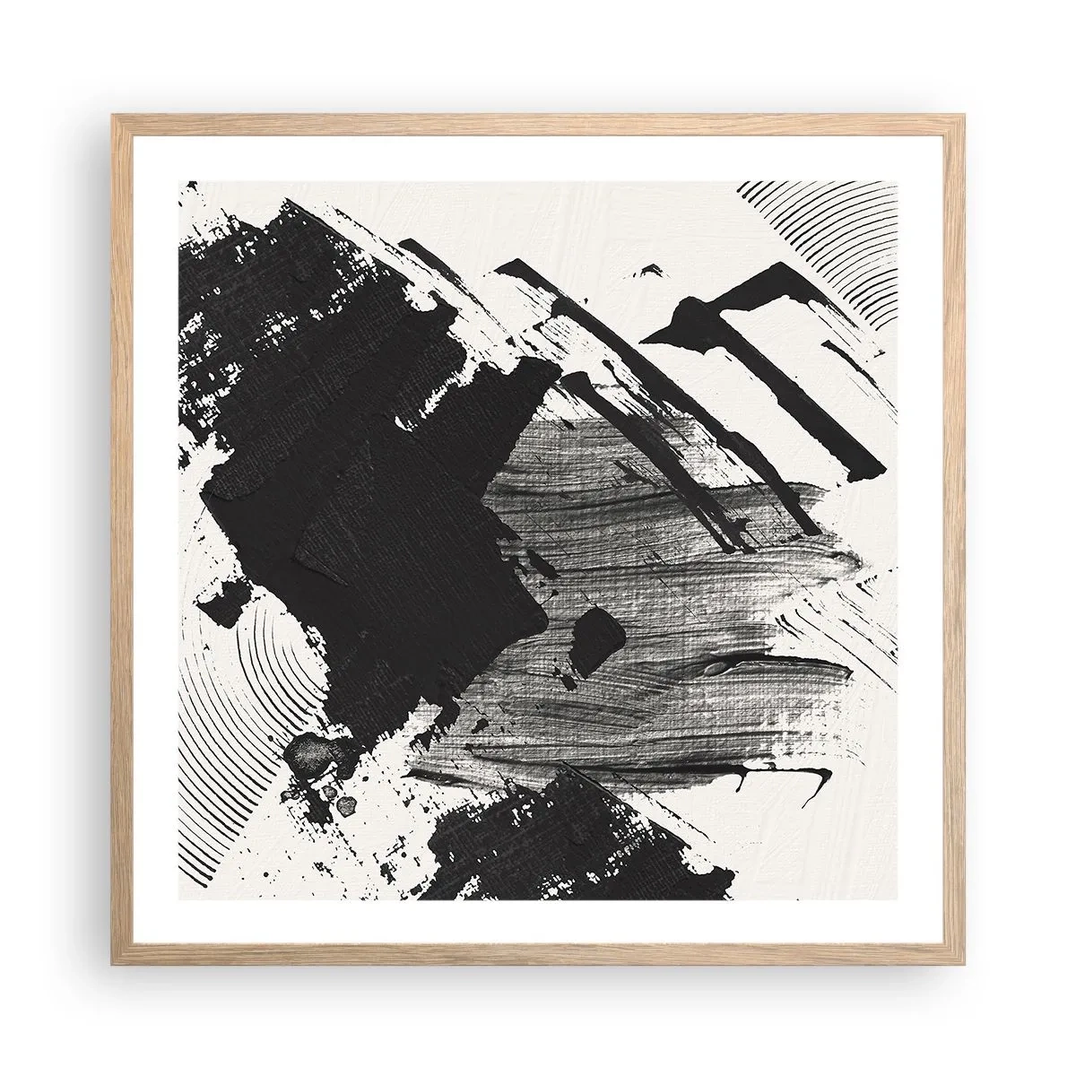 Plakat i ramme af lyst egetræ - Abstraktion - det sortes udtryk - 60x60 cm