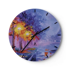 Vægur, Uret - Impressionistisk landskab med lamper og farverige træer - 30x30cm - En drømmevandring - Moderne vægdekoration til stue, køkken og soveværelse ARTTOR