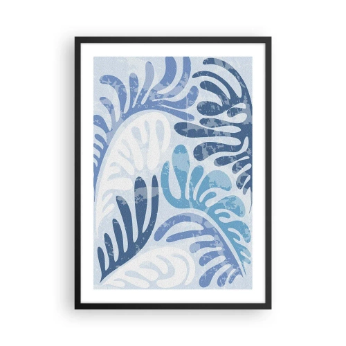 Plakat i sort ramme - Abstrakt komposition af blade i blå nuancer - 50x70cm - Blå bregner - Moderne vægdekoration til stue og soveværelse ARTTOR