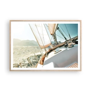 Plakat i ramme af lyst egetræ - Under fulde sejl - 100x70 cm
