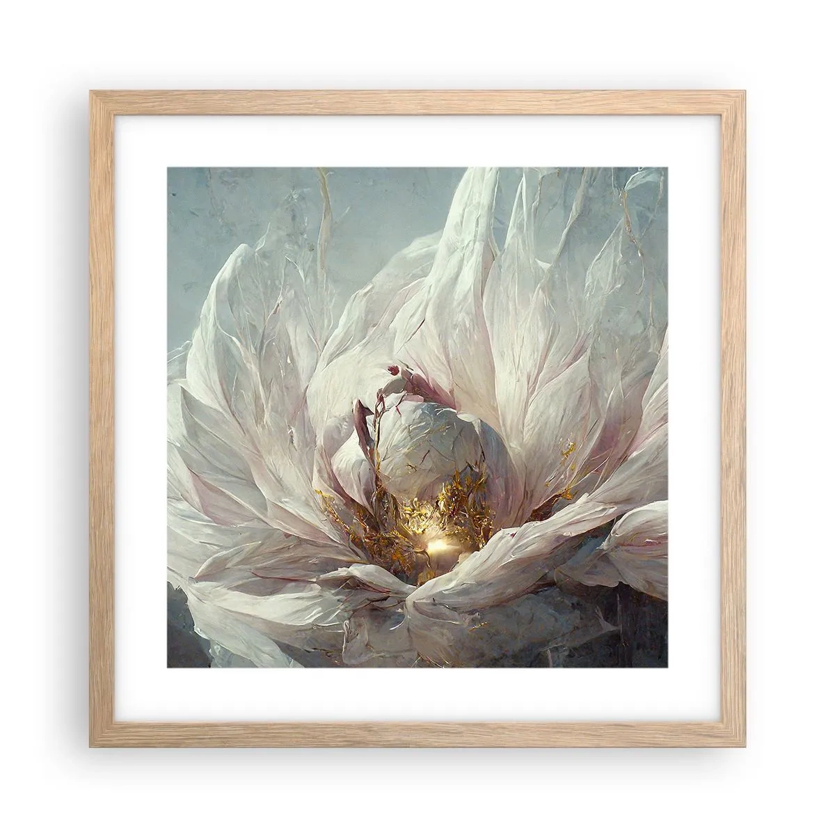 Plakat i ramme af lyst egetræ - Blomstrer en gang om hundrede år - 40x40 cm