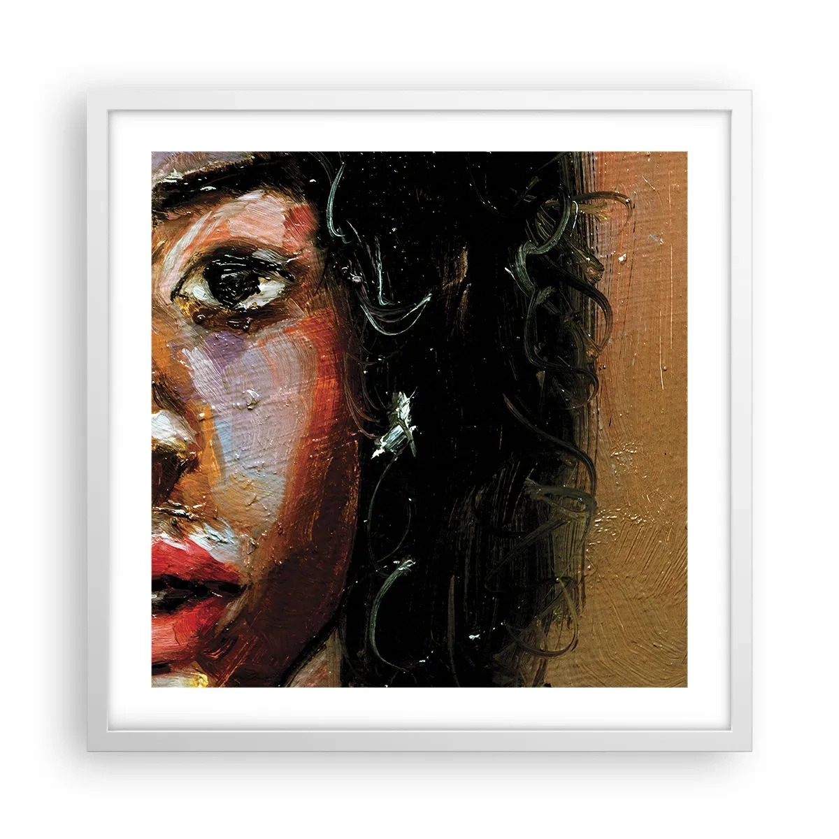 Plakat i hvid ramme - Sort og glitter - 50x50 cm