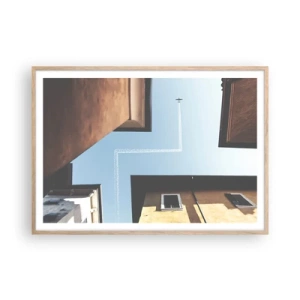 Plakat i ramme af lyst egetræ - Over den urbane labyrint - 100x70 cm