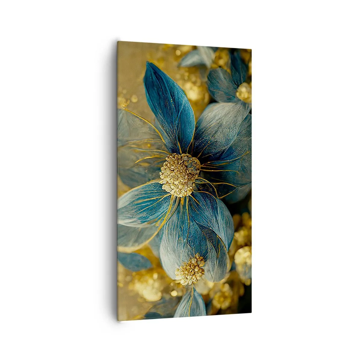 Lærredstryk - Billede på lærred - Blomstre med guld - 65x120 cm