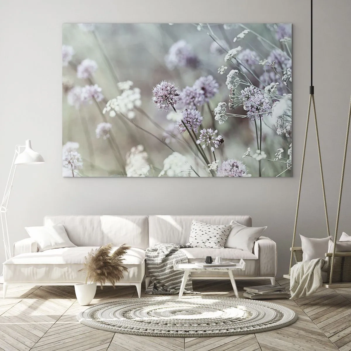Billede på glas - Delikate vilde blomster i pastelfarver - 70x50cm - Søde filigranurter - Moderne vægdekoration til stue og soveværelse ARTTOR
