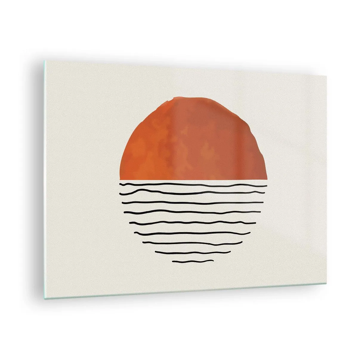 Billede på glas - Minimalistisk sol over bølgelinjen - 70x50cm - I en japansk atmosfære - Moderne vægdekoration til stue og soveværelse ARTTOR
