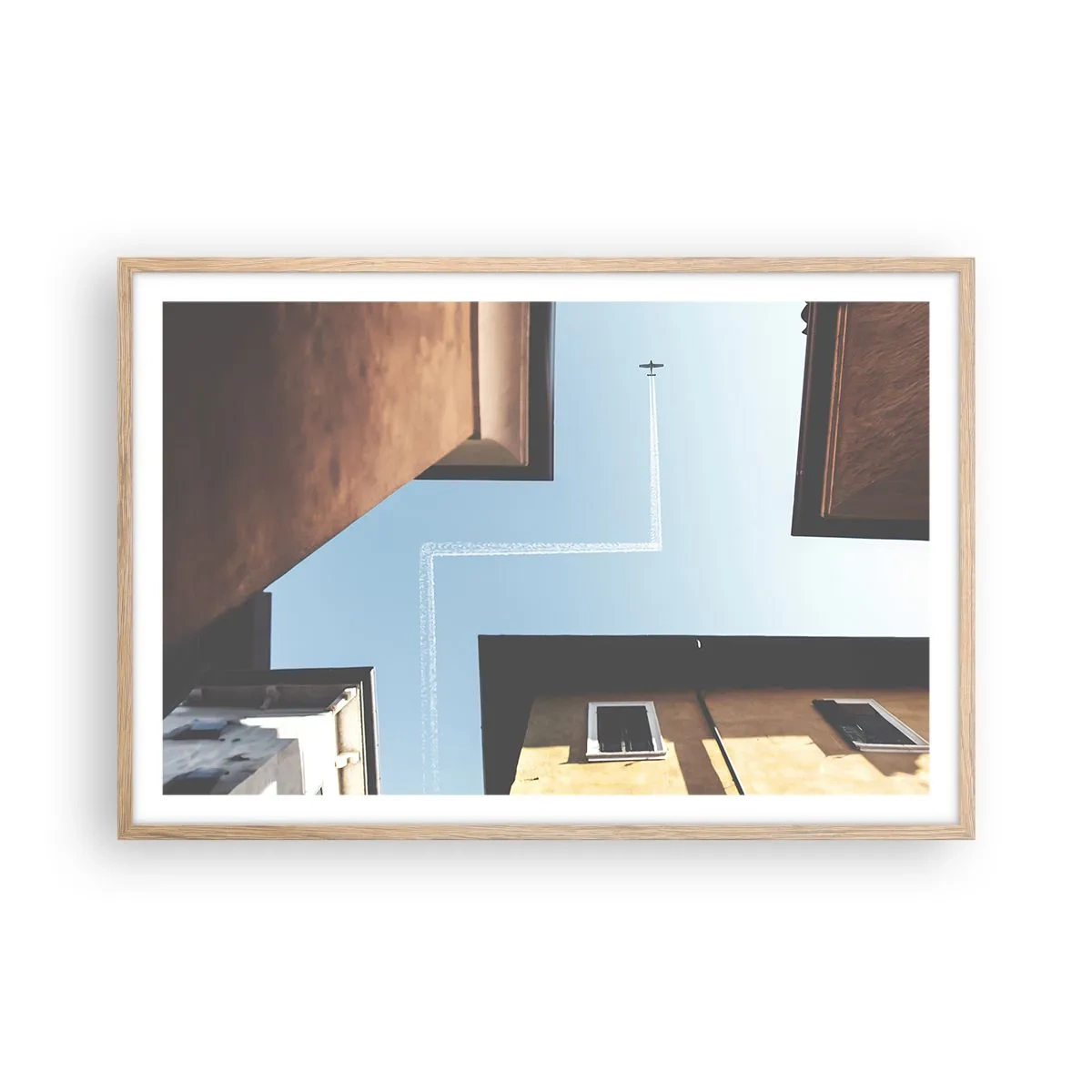 Plakat i ramme af lyst egetræ - Over den urbane labyrint - 91x61 cm