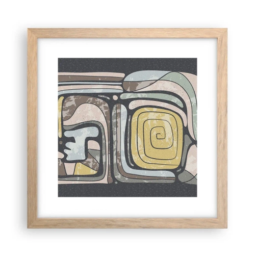 Plakat i ramme af lyst egetræ - Abstraktion i en præcolumbiansk ånd - 30x30 cm