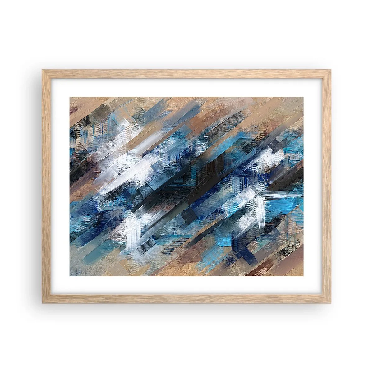 Plakat i ramme af lyst egetræ - På en blå skråning - 50x40 cm