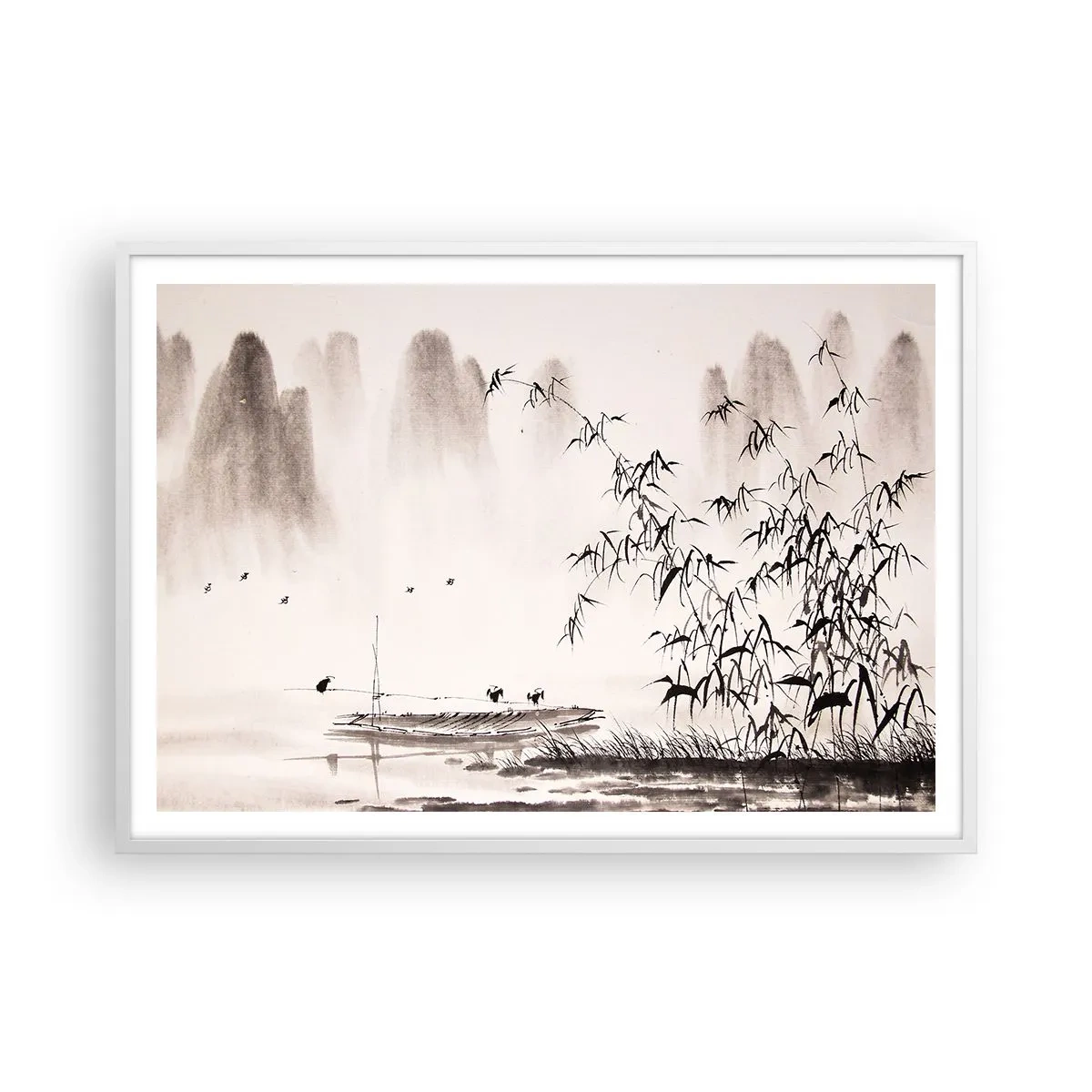 Plakat i hvid ramme - Stilhed i rismarkerne - 100x70 cm
