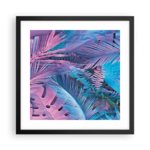 Plakat i sort ramme - Troperne i lyserød og blå - 40x40 cm