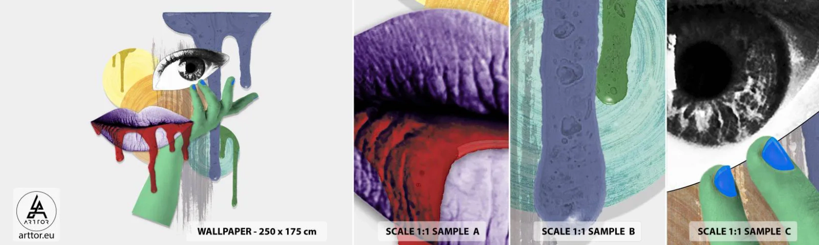 Prøve Fototapet Selvklæbende Deluxe Sticker - Dekonstrueret portræt - Abstraktion, Stykke, Øje - 100x30 cm