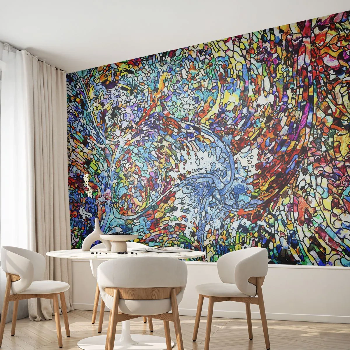 Fototapet Selvklæbende Deluxe Sticker - Dråbe af farvet glas - Abstraktion, Stykke, Grafik - 350x256 cm