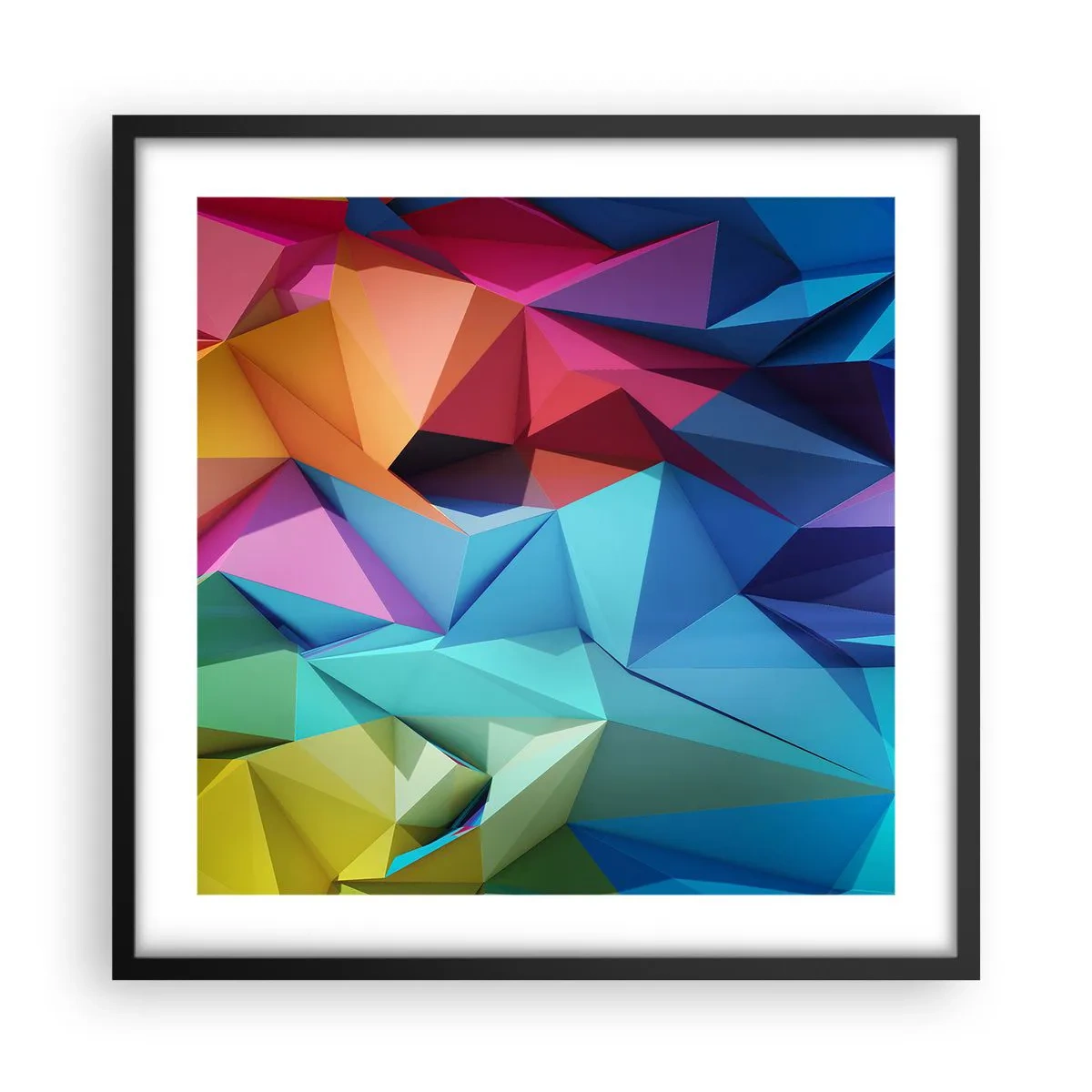 Plakat i sort ramme - Regnbue origami - 50x50 cm
