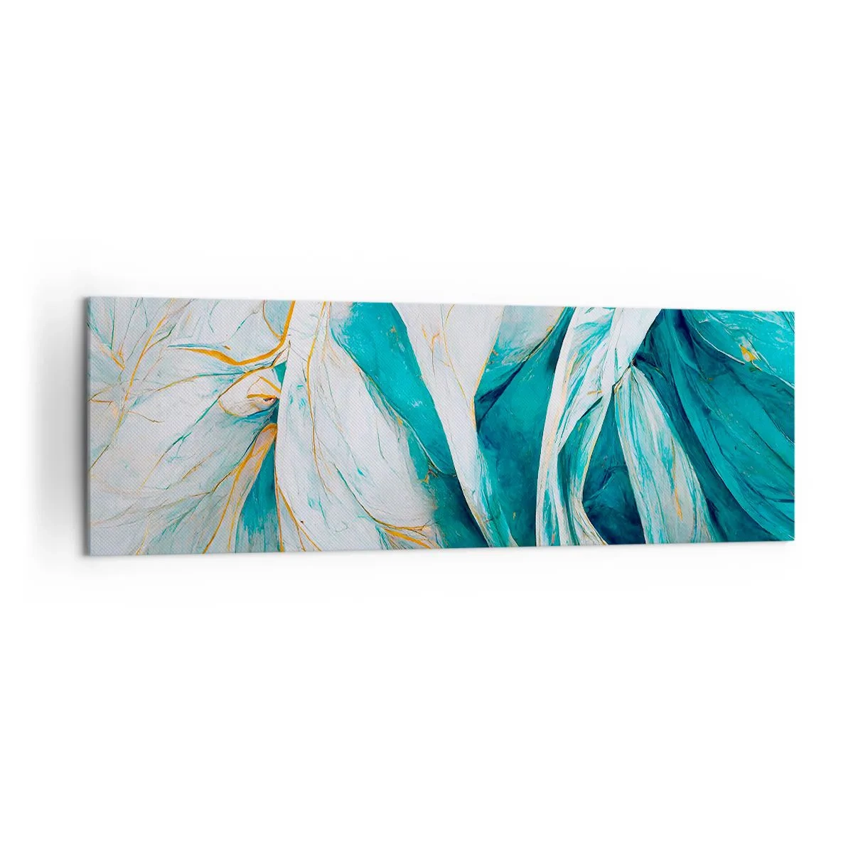 Lærredstryk - Billede på lærred - Blå abstraktion med et guldmotiv - 160x50 cm