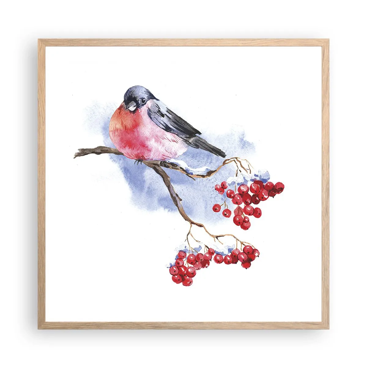 Plakat i ramme af lyst egetræ - Vinter i farver - 60x60 cm