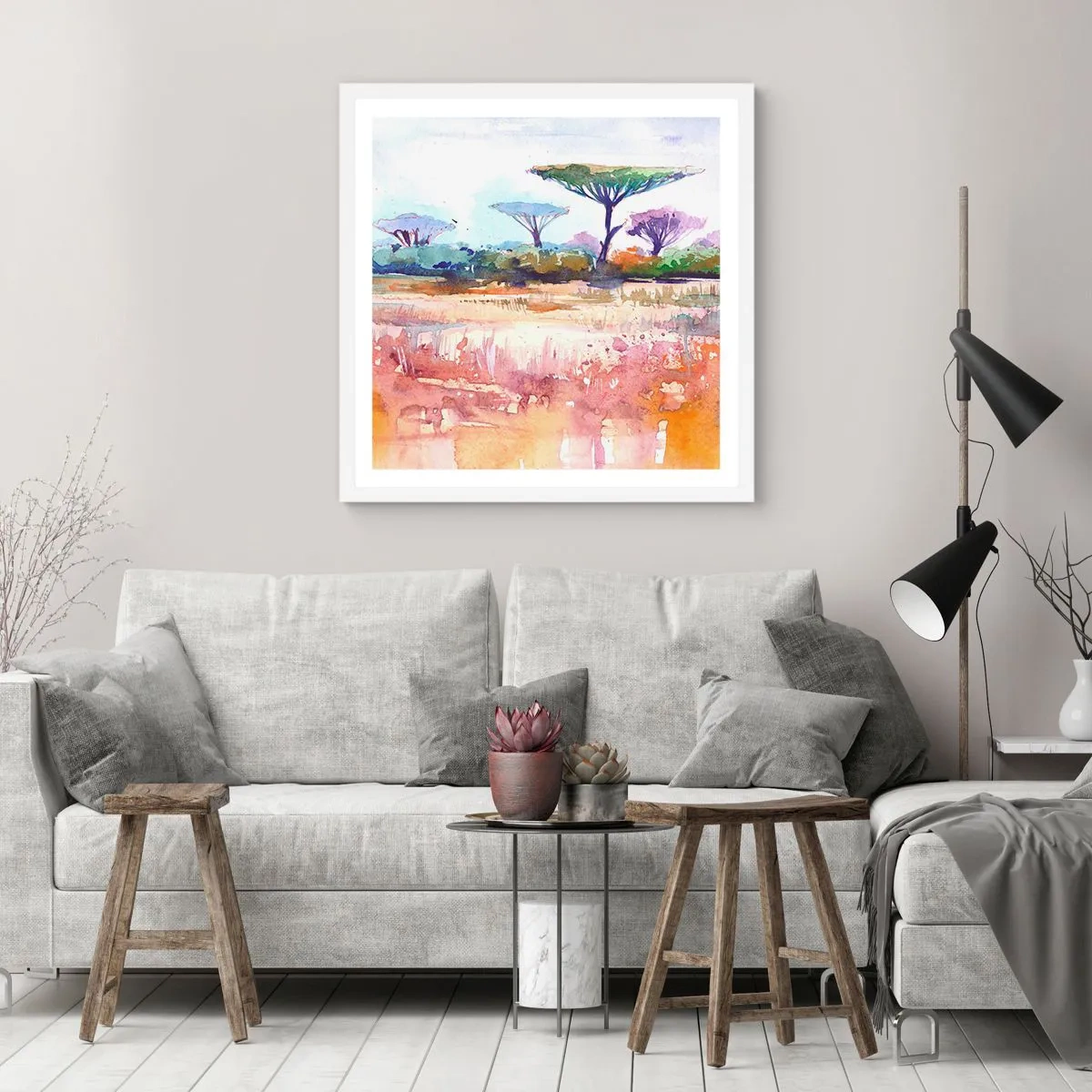 Plakat i hvid ramme - Savannens farver - 50x50 cm