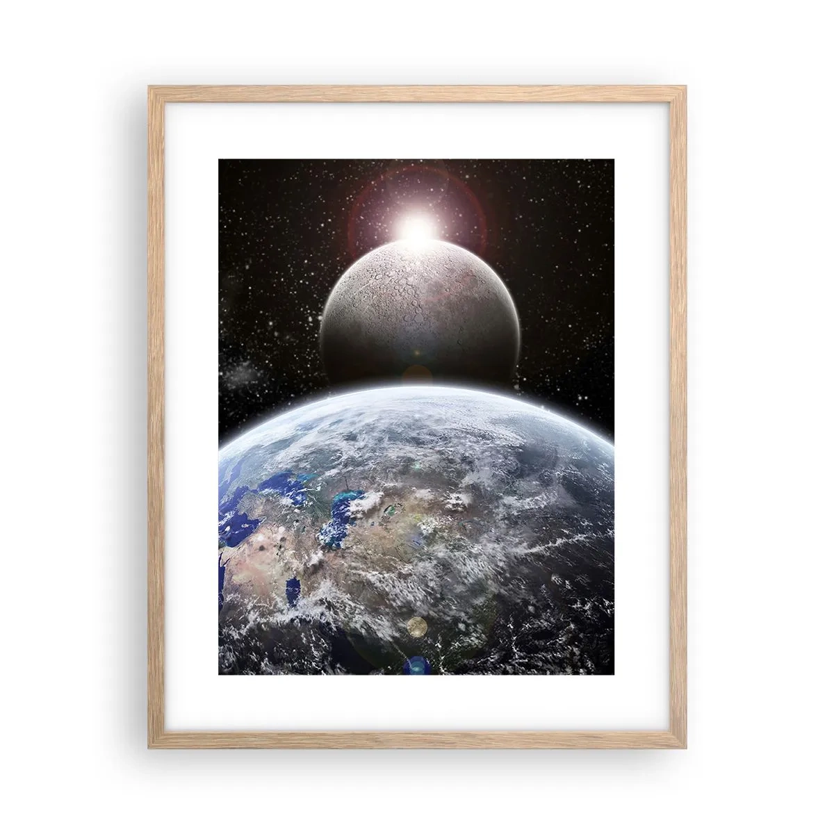 Plakat i ramme af lyst egetræ - Kosmisk landskab - solopgang - 40x50 cm