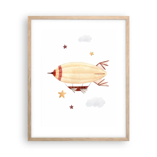 Plakat i ramme af lyst egetræ - Et luftskib - 40x50 cm