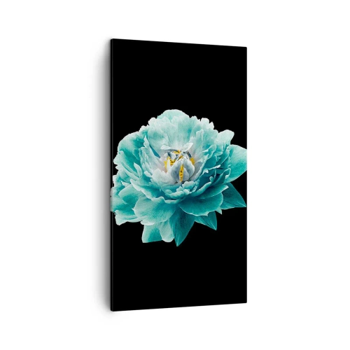 Lærredstryk - Billede på lærred - Blå og gyldne kronblade - 45x80 cm