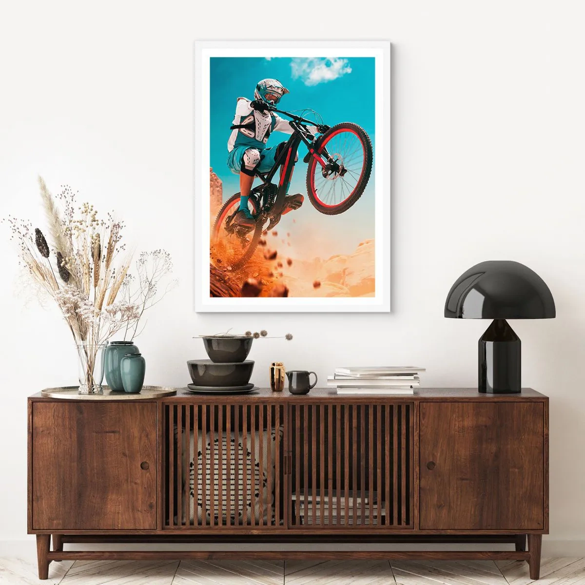 Plakat i hvid ramme - Cykel-dæmonisk galskab - 61x91 cm