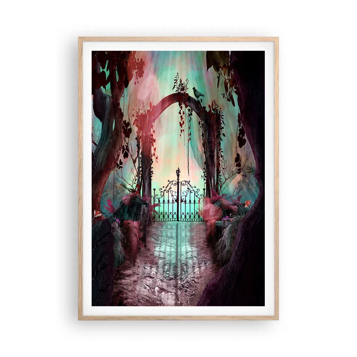 Plakat i ramme af lyst egetræ - Hemmelig have - 70x100 cm